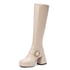 Womens Knee High Square Buckle Square Toe Chunky Heel Boots With Zipper - Apricot