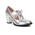 Women Pointed Toe Chunky Heels Pumps With Lace Up - Silver