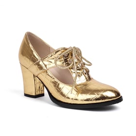 Women Pointed Toe Chunky Heels Pumps With Lace Up