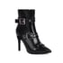 Womens Ankle Stiletto Heels Pointed Toe Square Buckle Boots With Zipper - Black