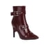 Womens Ankle Stiletto Heels Pointed Toe Square Buckle Boots With Zipper - Wine Red