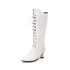 Womens Knee High Kitten Heel Pointed Toe Boots With Lace Up - White