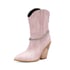 Womens Ankle Chunky Heels Pointed Toe Stone Pattern Boots With Chain - Pink