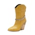 Womens Ankle Chunky Heels Pointed Toe Stone Pattern Boots With Chain - Yellow