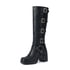 Womens Knee High Square Heel Square Toe Boots With Square Buckle - Black