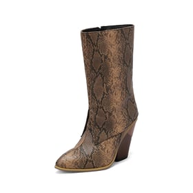 Womens Ankle Chunky Heels Pointed Toe Stone pattern Snake Boots With Zipper