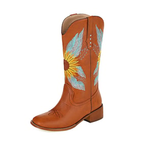 Sunflower Embroidery Cowgirl Boots Women