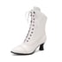 Womens Ankle Kitten Heels Pointed Toe Boots With Lace Up - White
