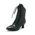 Womens Ankle Kitten Heels Pointed Toe Boots With Lace Up - Green