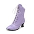 Womens Ankle Kitten Heels Pointed Toe Boots With Lace Up - Pueple