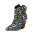 Women Ankle Chunky Heels Pointed Toe Stone pattern Boots With Chain - Floral