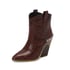 Women Ankle Chunky Heels Pointed Toe Stone pattern Boots With Chain - Brown