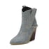 Women Ankle Chunky Heels Pointed Toe Stone pattern Boots With Chain - Denim Blue