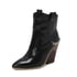 Women Ankle Chunky Heels Pointed Toe Stone pattern Boots With Chain - Black