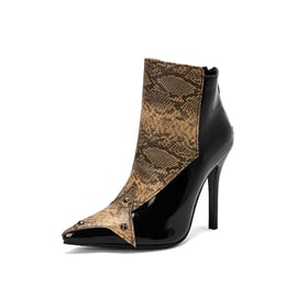 Womens Ankle Stiletto Heels Pointed Toe Splicing Stone pattern Snake Boots With Zipper