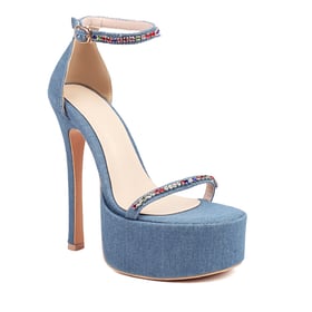 Women High Stiletto Heels Platform Jeweled Open Toe Sandals With Buckle