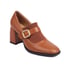 Women Square Toe Block Heels Pumps With Square Buckle - Brown