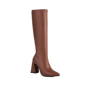 Womens Knee High Square Heel Pointed Toe Boots