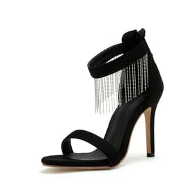 Women High Stiletto Heels Fringed Open Toe Sandals With Zipper