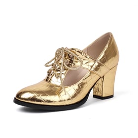 Metallic Pumps Vintage Lace-up Brogue Shoes