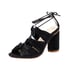 lace Up Strap Pleated Heel Sandals - Black