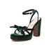 Velvet Bow Open Toe Ankle Strap Heel Sandals - Green
