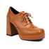 Women Square Toe Block Heels Pumps With Lace Up - Brown