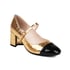 Women Mary Janes Round Toe Block Heels Pumps With Buckle - Gold
