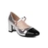 Women Mary Janes Round Toe Block Heels Pumps With Buckle - Silver