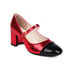 Women Mary Janes Round Toe Block Heels Pumps With Buckle - Red