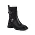 Womens Ankle Block Heels Round Toe Square Buckle Boots With Zipper - Black
