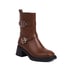 Womens Ankle Block Heels Round Toe Square Buckle Boots With Zipper - Brown