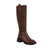 Womens Knee High Block Heel Round Toe Splicing Boots With Zipper - Brown