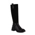 Womens Knee High Block Heel Round Toe Splicing Boots With Zipper - Black