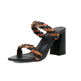 Square Open Toe Heeled Sandals Two Strap Mules