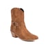 Womens Ankle Chunky Heels Round Toe Round Buckle Boots With Zipper - Brown