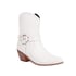Womens Ankle Chunky Heels Round Toe Round Buckle Boots With Zipper - White