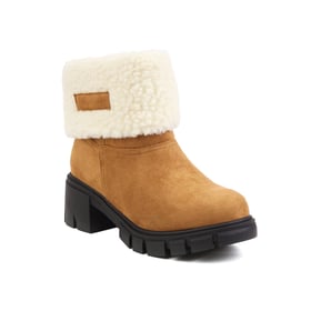 Womens Snow Boots Ankle Block Heels Round Toe Pull ON Boots
