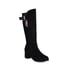 Womens Knee High Block Heel Round Toe Square Buckle Splicing Boots With Zipper - Black