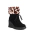 Womens Snow Boots Ankle Wedge Heels Round Toe Lace Up Boots - Black