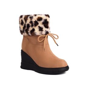 Womens Snow Boots Ankle Wedge Heels Round Toe Lace Up Boots