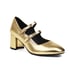 Womens Mary Janes Round Toe Block Heels Pumps With Buckle - Gold