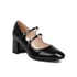 Womens Mary Janes Round Toe Block Heels Pumps With Buckle - Black