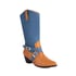 Womens Knee High Chunky Heel Pointed Toe Splicing Boots With Zipper - Blue