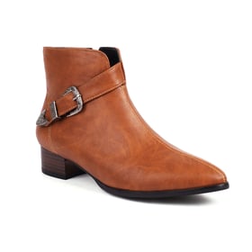 Womens Boots Ankle Low Heels Pointed Toe Square Buckle Boots With Zipper