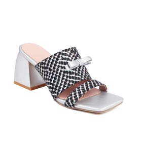Women Block Heels Open Toe Snake Pattern Sandals