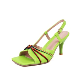 Colorful Line Bow Open Square Toe Sandals Heels