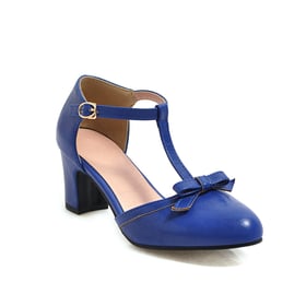 Women Pointed Toe Block Heels Bow Pumps With Buckle