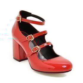 Women Pointed Toe Block Heels Pumps With Buckle