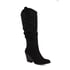Womens Calf Boot Knee High Chunky Heel Pointed Toe Boots - Black